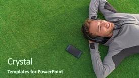  Presentation with music headphones - Slide deck featuring top mind - happy man listening to music background and a tawny brown colored foreground