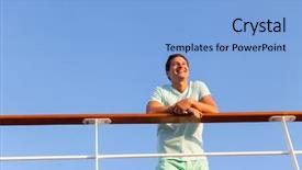 Presentation with cruise ship - Amazing slide deck having happy man looking away backdrop and a light blue colored foreground