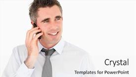  Presentation with egyptian man in make up - Slides enhanced with happy man making a phone background and a  colored foreground