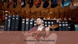  Presentation with instrument - Slide set featuring happy-man-musician-playing-guitar background and a coral colored foreground