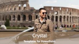  Presentation with road trip - Amazing slide set having happy man near cabriolet car backdrop and a coral colored foreground