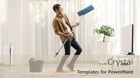  Presentation with cleaning - PPT layouts featuring happy-man-singing-and-dancing background and a soft green colored foreground