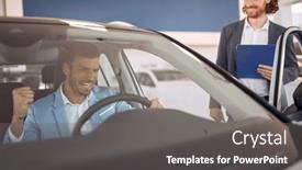 Presentation with car sales - Presentation theme featuring happy-man-sitting-first-time background and a gray colored foreground