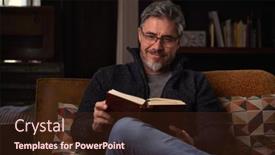  Presentation with adult education - Audience pleasing slide set consisting of happy-man-sitting-on-couch backdrop and a wine colored foreground