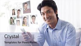  Presentation with 3d man sitting question mark - PPT theme having happy man sitting on couch background and a light blue colored foreground