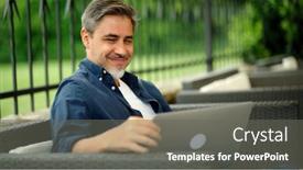  Presentation with home garden - Presentation consisting of happy-man-sitting-on-outdoor background and a gray colored foreground