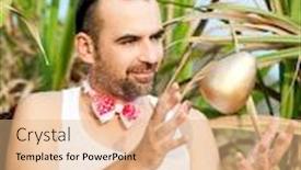  Presentation with gold egg - Slide set with happy man toss gold egg background and a coral colored foreground