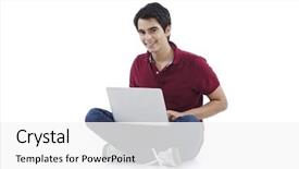  Presentation with belated happy birthday - Beautiful PPT theme featuring happy man using a laptop backdrop and a white colored foreground