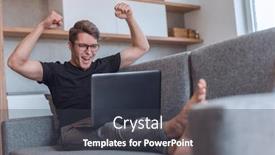  Presentation with free - Colorful PPT theme enhanced with happy man watching his favorite program on a free evening backdrop and a dark gray colored foreground