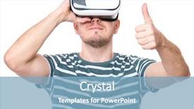  Presentation with video games playing - Amazing slide set having happy man wearing virtual reality backdrop and a light blue colored foreground