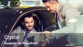  Presentation with car dealer - Presentation featuring happy man with car dealer background and a tawny brown colored foreground