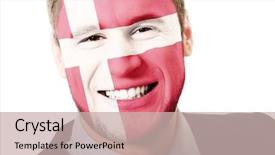  Presentation with denmark - Beautiful slide deck featuring happy man with denmark flag backdrop and a  colored foreground