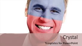  Presentation with happy sad mask face - Colorful slide set enhanced with happy man with lichtenstein flag backdrop and a  colored foreground