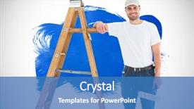  Presentation with paint roller - PPT theme with standing by ladder against blue background and a teal colored foreground