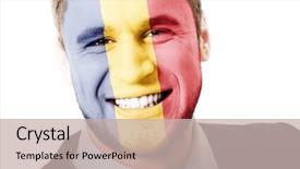  Presentation with free romania flag - Cool new slide deck with happy man with romania flag backdrop and a  colored foreground