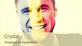  Presentation with romania - Beautiful PPT theme featuring happy man with romania flag backdrop and a  colored foreground