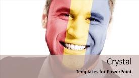  Presentation with free romania flag - Audience pleasing slide deck consisting of happy man with romania flag backdrop and a  colored foreground
