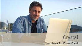  Presentation with home office - PPT theme enhanced with happy-man-working-online background and a lemonade colored foreground