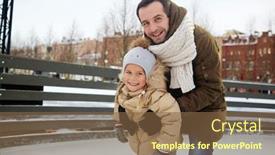  Presentation with rink - Colorful PPT theme enhanced with happy man and his little daughter enjoying leisure on skating rink backdrop and a tawny brown colored foreground