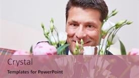  Presentation with pink roses - Audience pleasing theme consisting of happy-manager-with-a-bouquet backdrop and a coral colored foreground