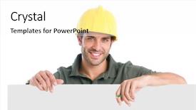  Presentation with labor - PPT theme with happy manual worker presenting your background and a  colored foreground