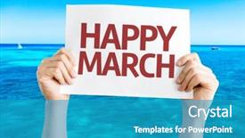  Presentation with beach - Beautiful PPT theme featuring happy march card with beach backdrop and a teal colored foreground