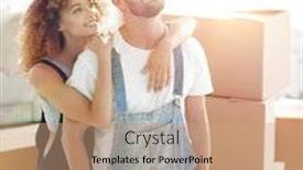  Presentation with married - Slide deck featuring happy married couple examines a new apartment background and a coral colored foreground