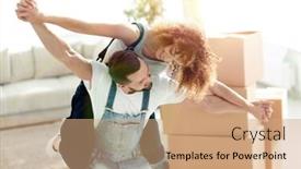  Presentation with married - Presentation consisting of happy married couple in a new house background and a coral colored foreground