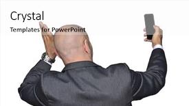  Presentation with buddhas picture - Theme with happy mart phone businessman picture background and a  colored foreground