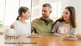  Presentation with military family - Audience pleasing slide set consisting of happy-masculine-military-man-hugging backdrop and a coral colored foreground