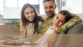  Presentation with military family - Beautiful slide deck featuring happy-masculine-military-man-hugging backdrop and a coral colored foreground