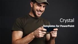  Presentation with masculine - Beautiful slides featuring happy-masculine-military-man-playing backdrop and a dark gray colored foreground