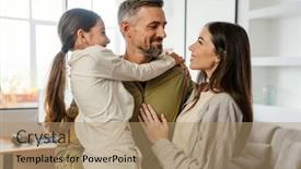  Presentation with military family - PPT theme with happy-masculine-military-man-smiling background and a coral colored foreground