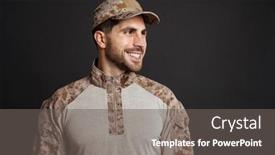  Presentation with masculine - Beautiful slides featuring happy-masculine-military-man-smiling backdrop and a gray colored foreground