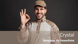  Presentation with masculine - Slide deck consisting of happy-masculine-military-man-smiling background and a gray colored foreground