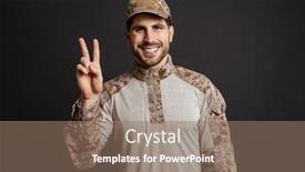  Presentation with masculine - PPT layouts with happy-masculine-military-man-smiling background and a coral colored foreground