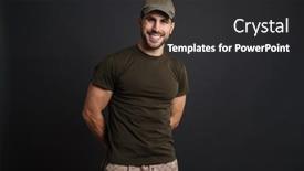  Presentation with military camera - Theme enhanced with happy-masculine-military-man-smiling background and a dark gray colored foreground