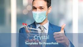  Presentation with covid - PPT layouts having happy-masked-businessman-holding background and a ocean colored foreground