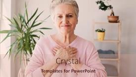  Presentation with 70s - Slide deck enhanced with happy-mature-70s-woman-hold background and a coral colored foreground