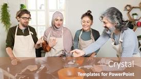  Presentation with metallic - PPT layouts featuring happy-mature-bearded-man-holding background and a coral colored foreground