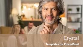  Presentation with members - Slide set enhanced with happy-mature-bearded-man background and a coral colored foreground