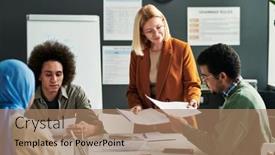  Presentation with classroom tests - Slide deck featuring happy-mature-blond-teacher-passing background and a coral colored foreground