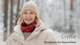  Presentation with winter forest - Slides featuring happy-mature-blond-woman background and a soft green colored foreground