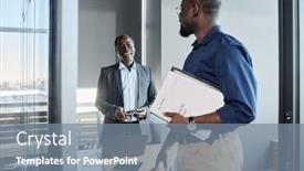  Presentation with front office - Presentation design having happy-mature-boss-looking background and a gray colored foreground