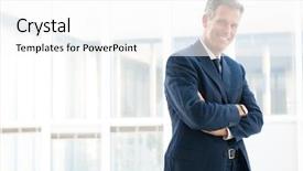  Presentation with office - Theme featuring happy mature business man looking background and a white colored foreground