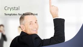  Presentation with upwards - Colorful presentation design enhanced with happy mature businessman pointing upwards backdrop and a white colored foreground