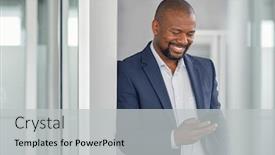  Presentation with formal - Audience pleasing slides consisting of happy-mature-businessman-using-smartphone backdrop and a light gray colored foreground