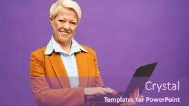 Presentation with isolation - PPT layouts consisting of happy-mature-businesswoman-in-formalwear background and a  colored foreground