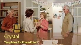  Presentation with happy birthday - PPT theme consisting of happy-mature-couple-giving-packed background and a tawny brown colored foreground