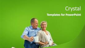  Presentation with green coffee - Beautiful presentation theme featuring happy mature couple having coffee against green vignette backdrop and a tawny brown colored foreground